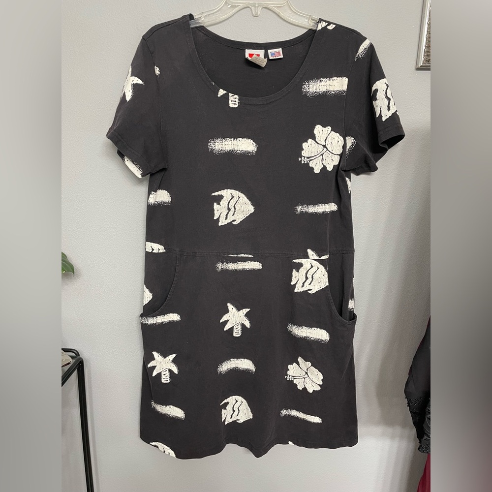 Black and White Tropical Fish Patterned Dress/Cover up size S